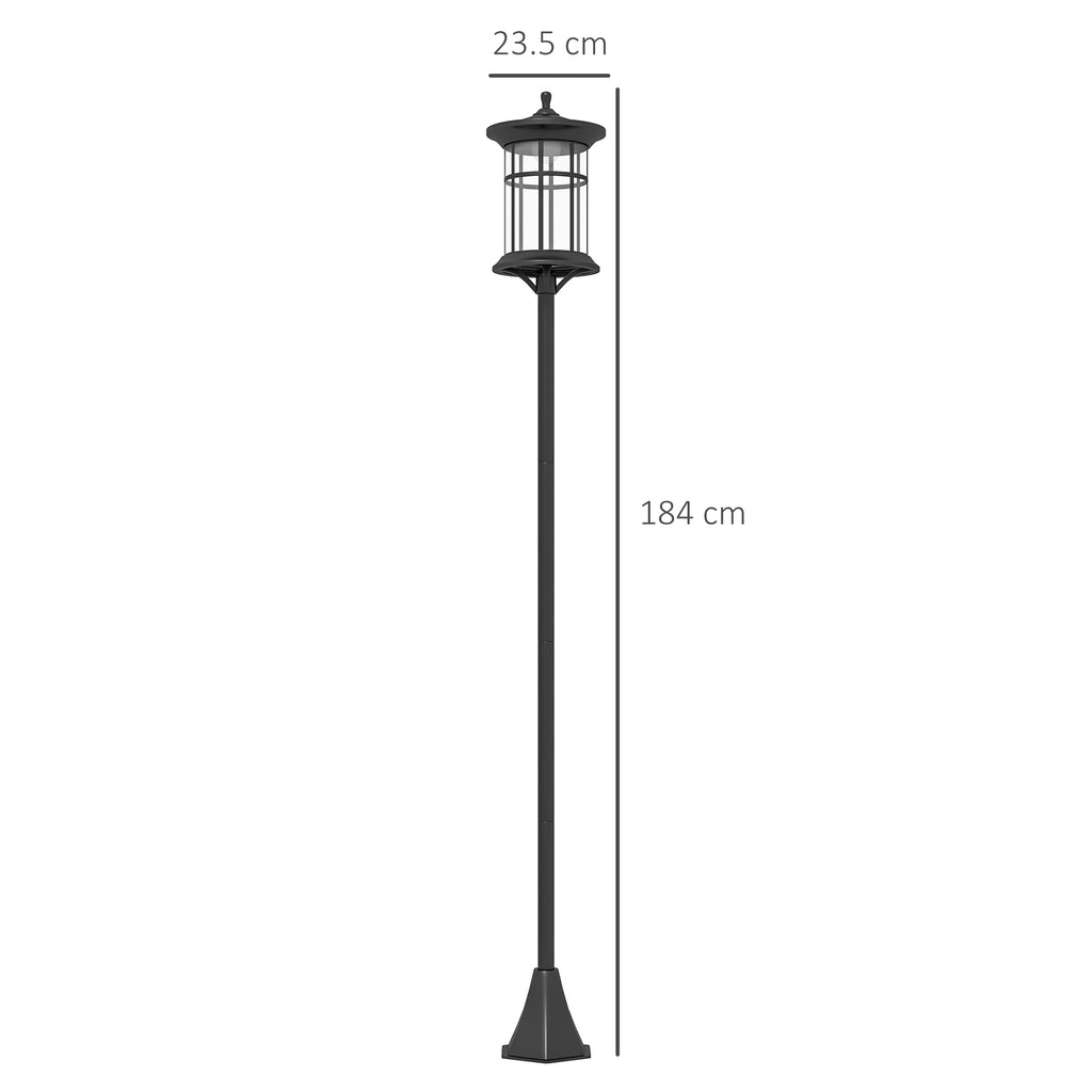 Outsunny Solar Garden Lamp 184cm High with Cold White LED Light and IP44, Black - Borgè