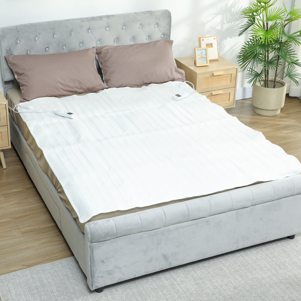 Electric Blanket 160x140 cm with 5 Heat Levels and 2 Independent Control Zones, in White Polyester