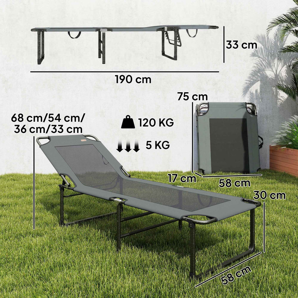 Outsunny 4-Position Reclining Outdoor Lounger, Folding Chair with Handle, Grey.