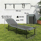 Outsunny 4-Position Reclining Outdoor Lounger, Folding Chair with Handle, Grey.