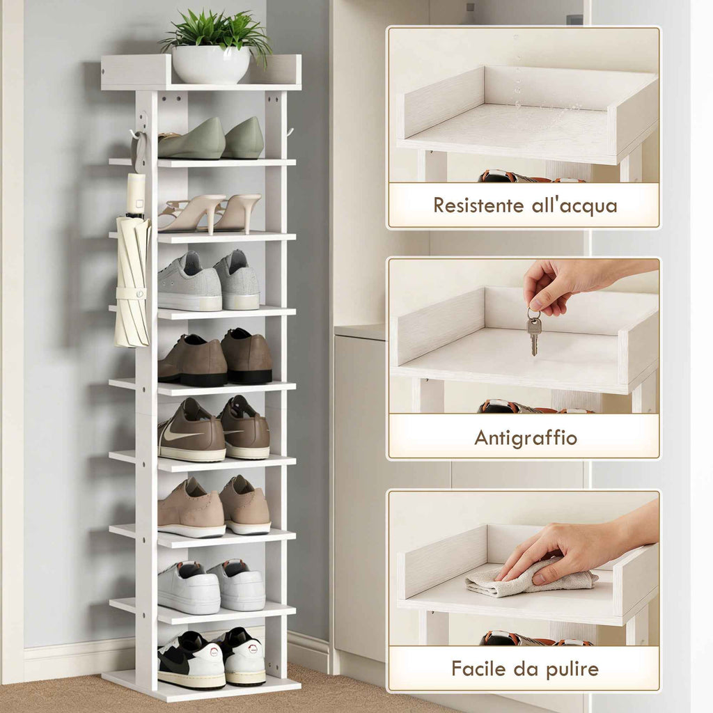 HOMCOM 9-Tier Shoe Rack, Entryway Shoe Organizer, White