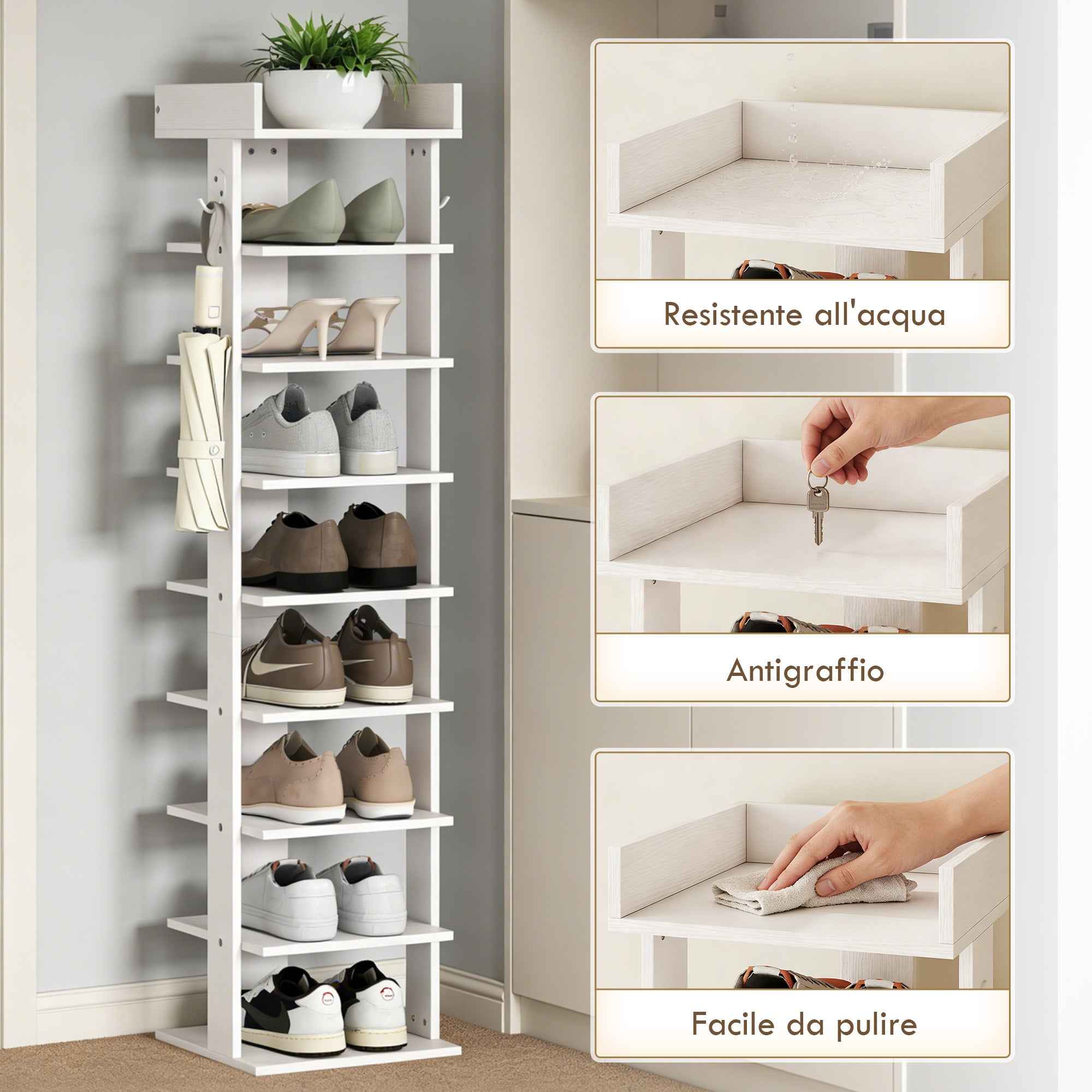 HOMCOM 9-Tier Shoe Rack, Entryway Shoe Organizer, White