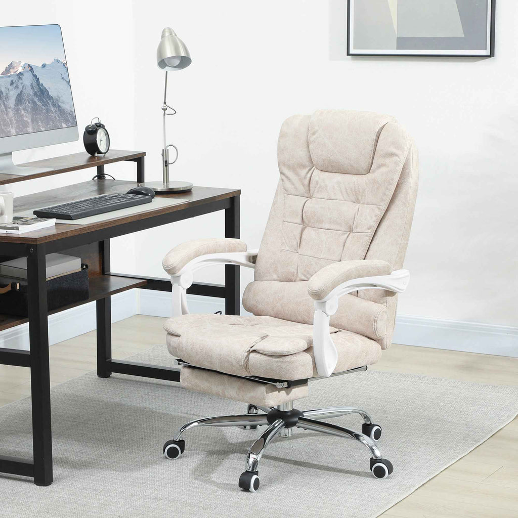 Vinsetto Breathable Leather-Effect Fabric Massage Office Chair with Remote Control and Adjustable Height, Cream