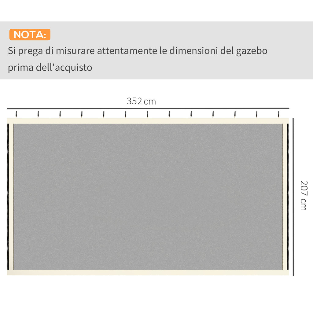 Outsunny Universal Replacement Gazebo Mosquito Net with Zippers, 352x207cm - Black and Beige