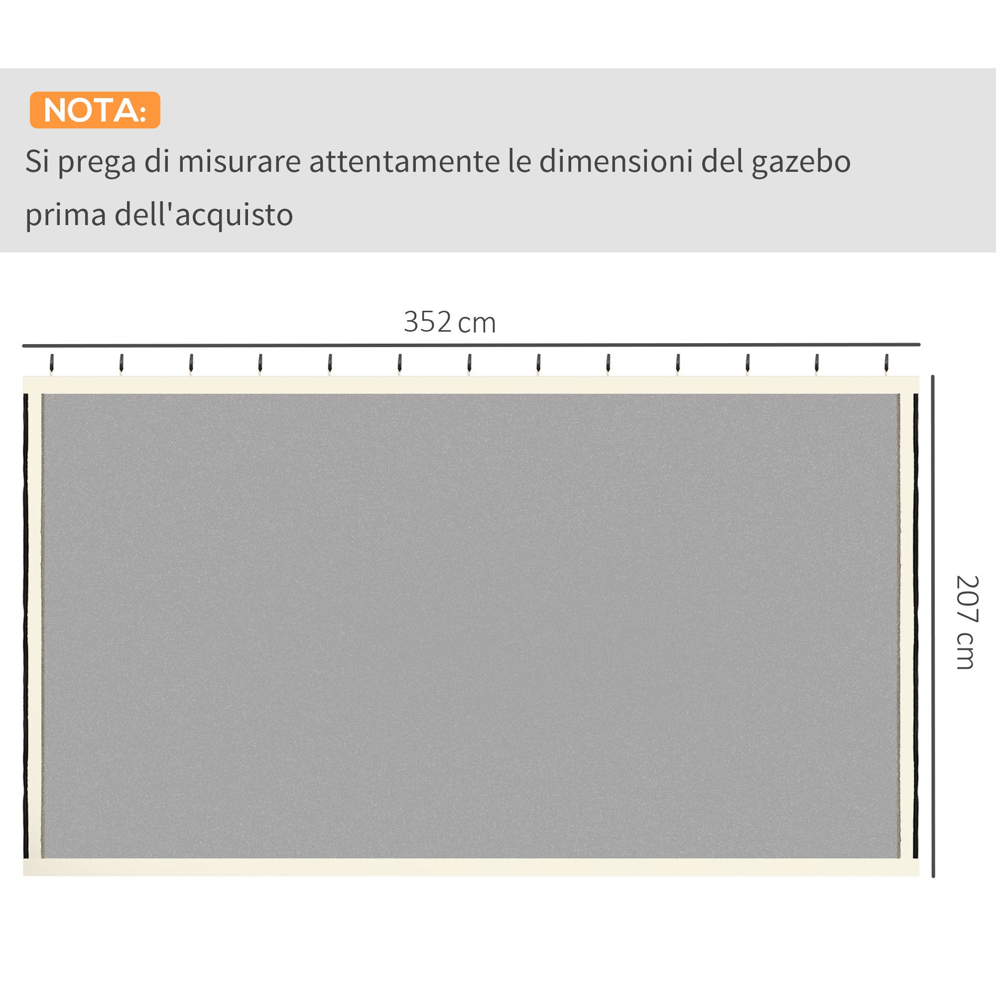 Outsunny Universal Replacement Gazebo Mosquito Net with Zippers, 352x207cm - Black and Beige