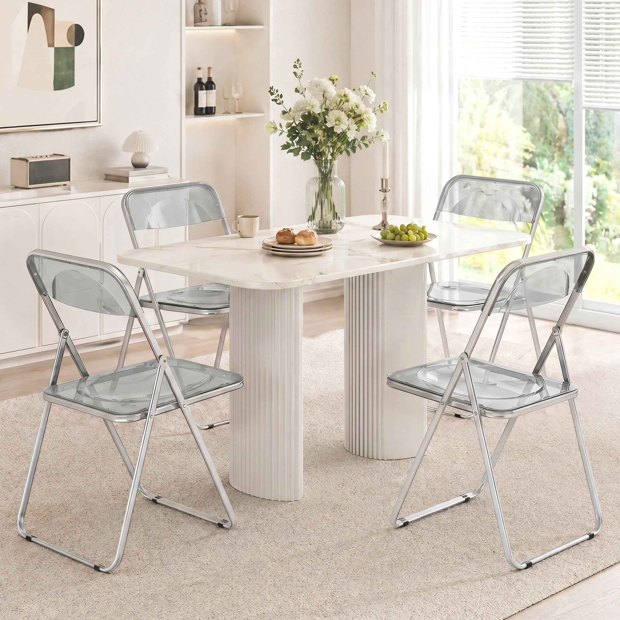 HOMCOM Set of 4 Clear Acrylic Folding Chairs, Grey