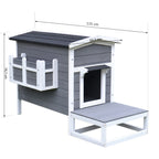 Raised Cat Kennel with Balcony and Waterproof Roof for Garden Wood 115x66.5x74.7cm Gray