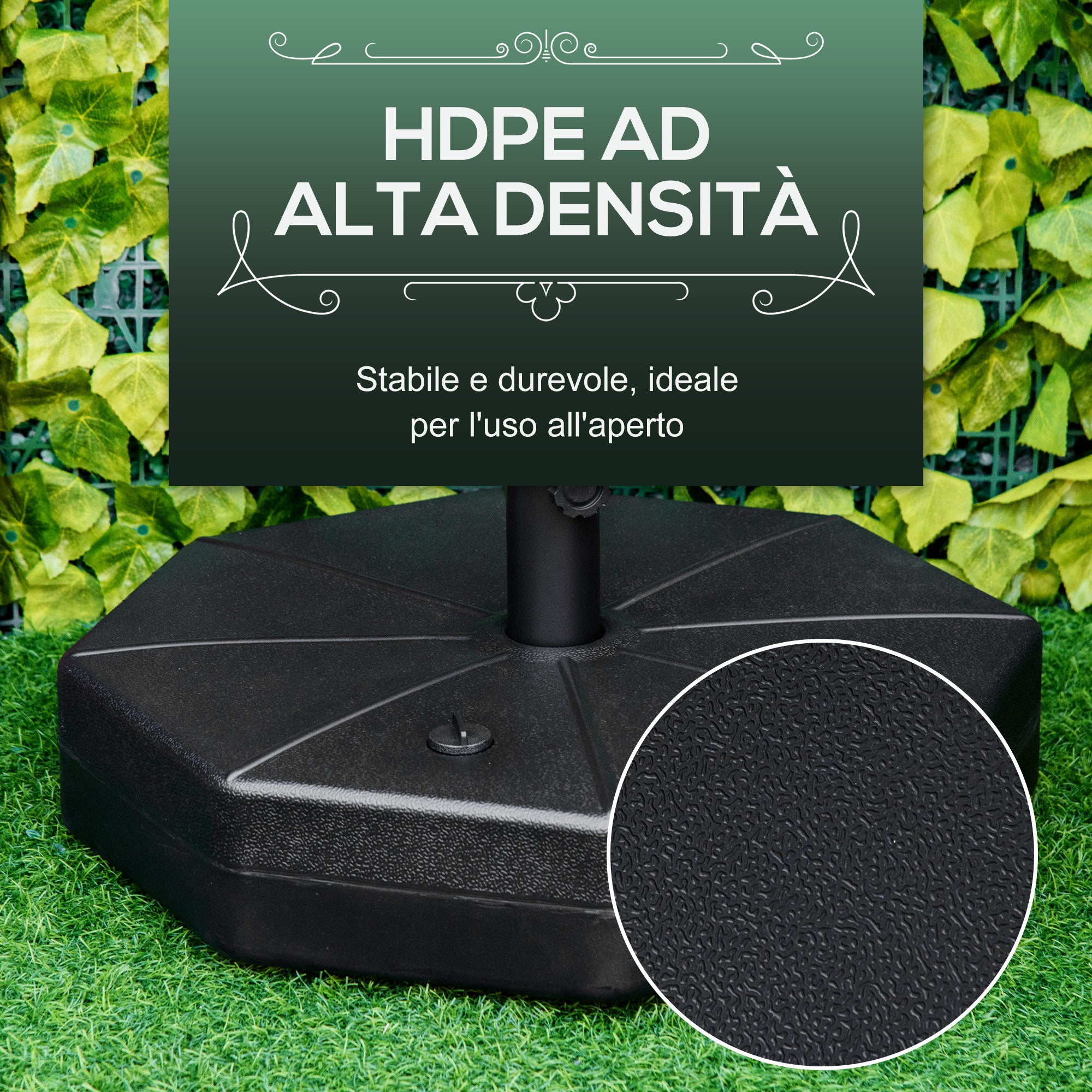 Plastic Umbrella Base Fillable with Water and Sand 28-40 kg, for 38-48 mm Poles, Ø60 cm, Black