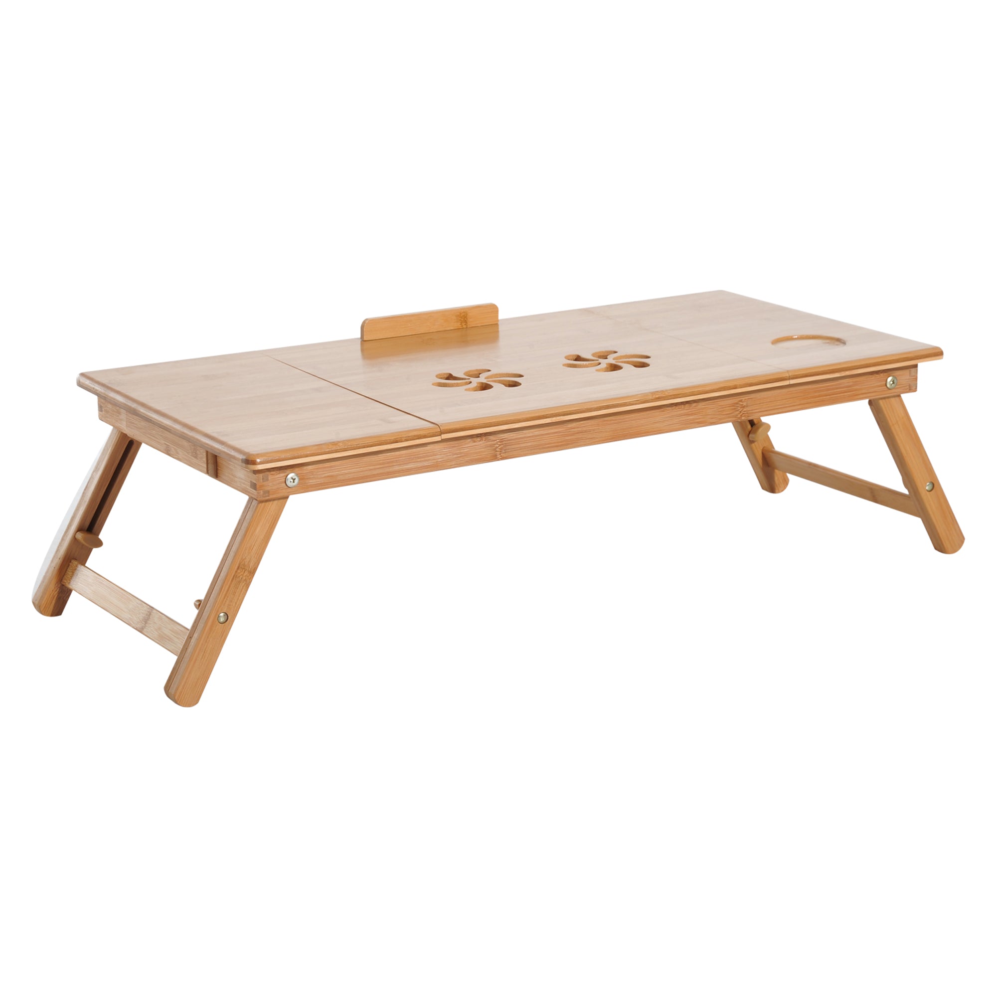 Folding and Tilting PC Bed Table with Drawer, 72x35x22-30, Wood Color