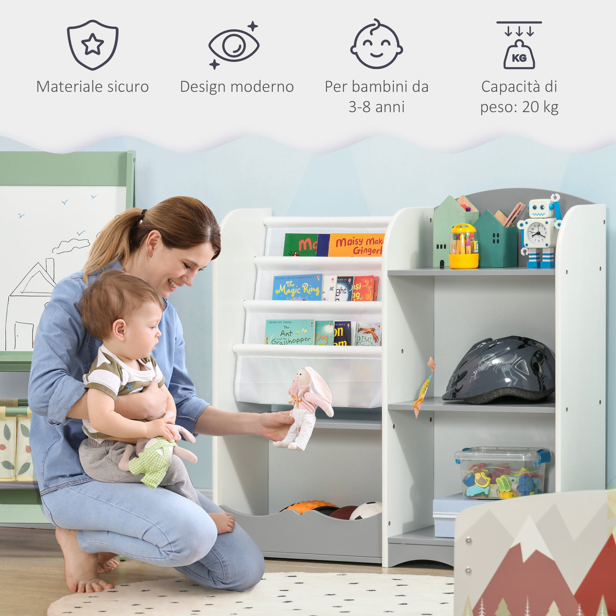 Zonekiz shepherd's shelf for children with wooden shelves, 85x26x84cm, gray - Borgè