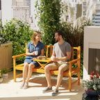 Outsunny Garden Bench with Liftable Central Table and Armrests, Wooden, 153x56x91 cm, Light Brown