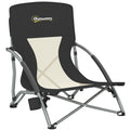 Outsunny Folding Beach Chair with Mesh Backrest and Cup Holder, Metal and Oxford Fabric, 58x55x62 cm, Black
