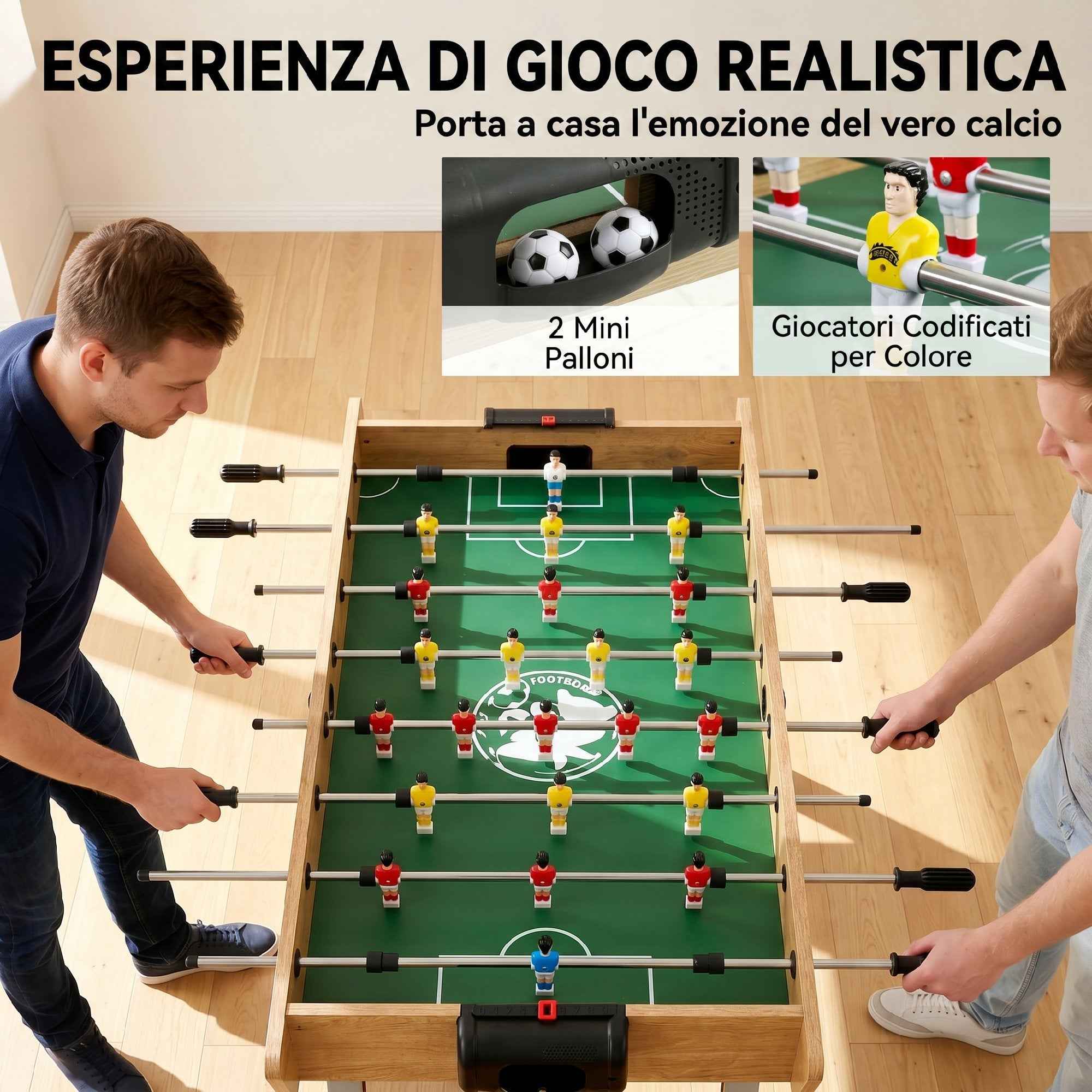 SPORTNOW Table Football, 121cm Table, 22 Players, Manual Scoreboard, Natural Wood
