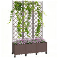 Outsunny 130L Raised Trellis Planter with Lockable Wheels and Self-Watering System, Brown