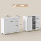 Under Sink Cabinet with U-Shaped Cutout, Cabinet with 3 Drawers, Soft-Close, 70x30x65 cm, White