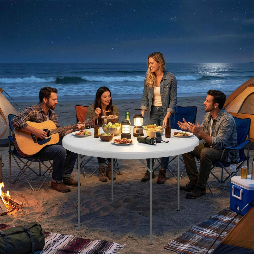 Outsunny Round Folding Camping Table in Metal and HDPE, 120x120x74 cm, White