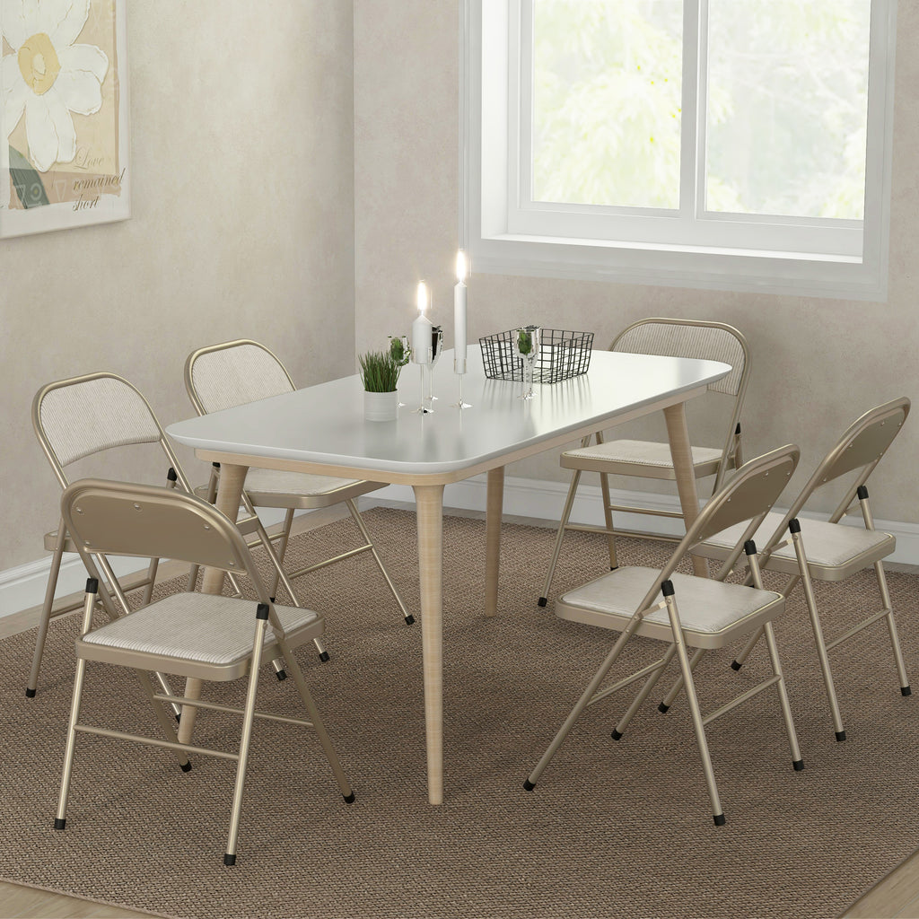 Set of 6 Modern Folding Chairs in Steel and Polyester, 45x46x78 cm, Beige