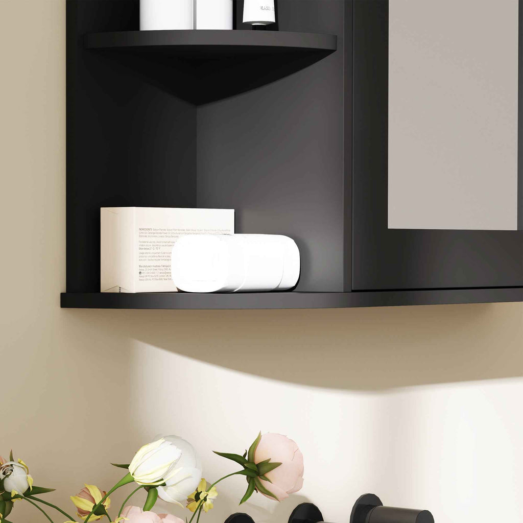 HOMCOM Bathroom Mirror with 6 Open and 2 Closed Shelves, Wood and Glass, 66x17x63 cm, Black