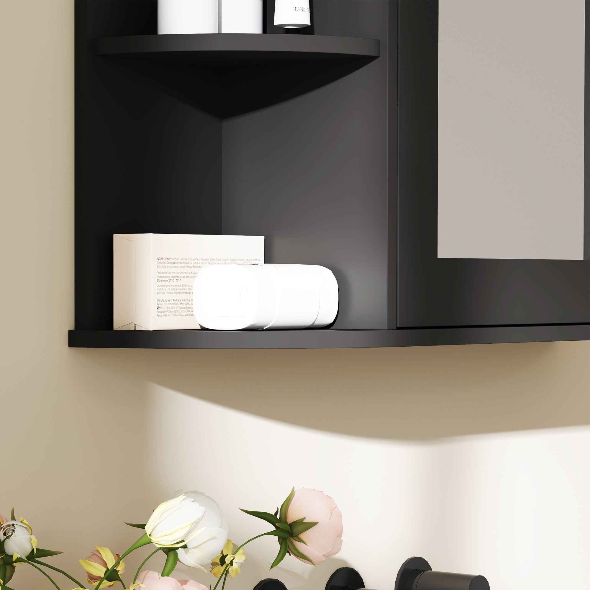 HOMCOM Bathroom Mirror with 6 Open and 2 Closed Shelves, Wood and Glass, 66x17x63 cm, Black