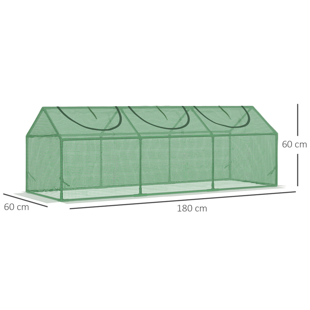 Outsunny Mini Garden Greenhouse with 3 Roll-Up Windows and Anti-UV PE Cover, 180x60x60cm, Green