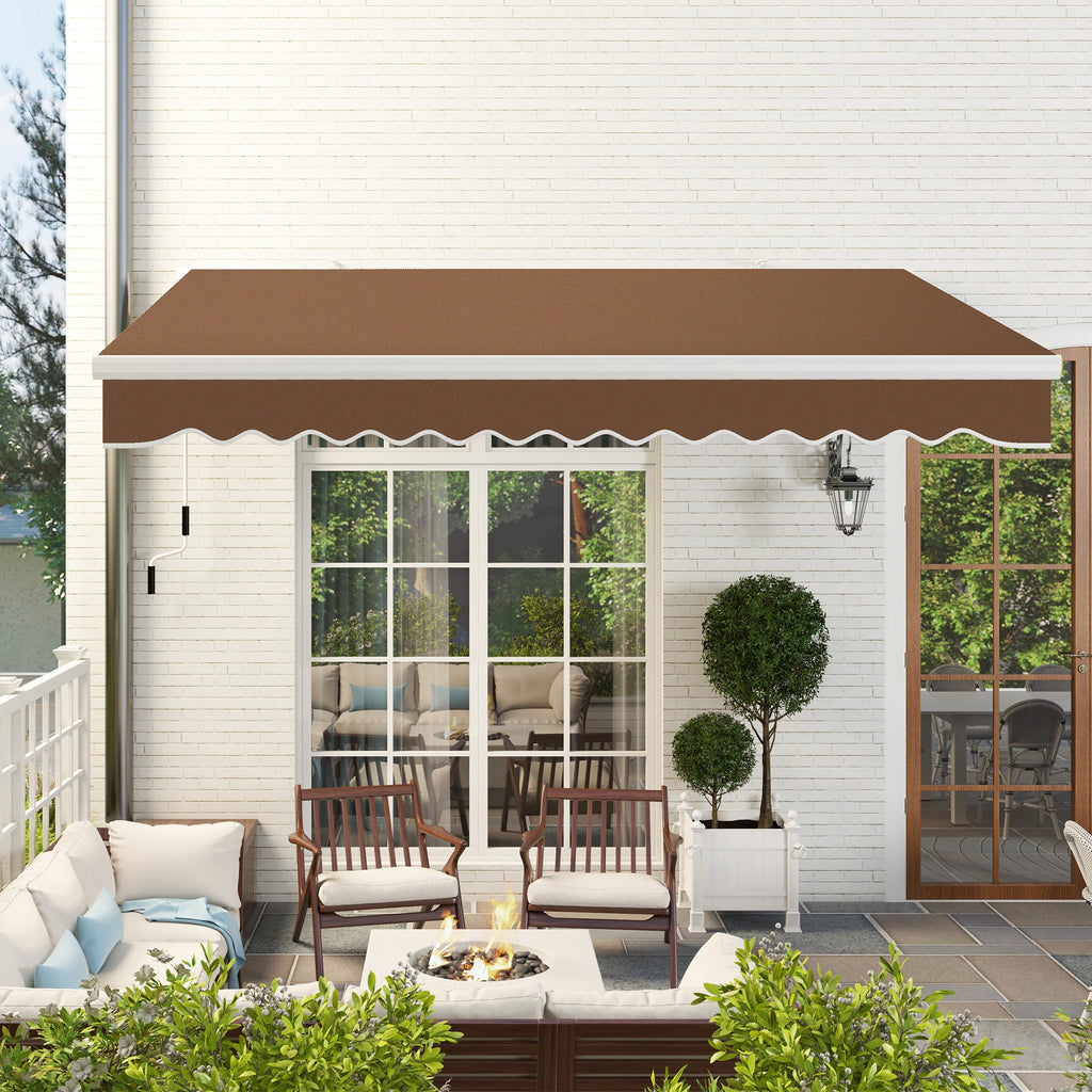 4x2.5m Hand Cranked Metal and Aluminum Outdoor Awning, Rust Red