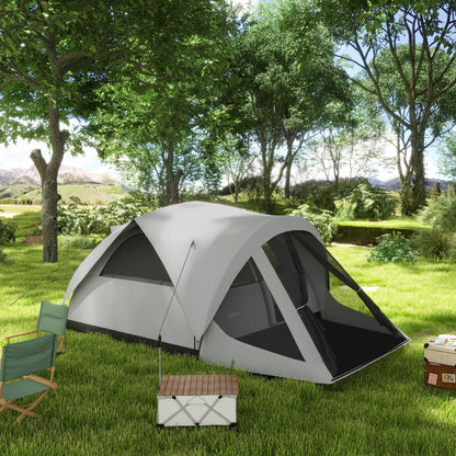 Outsunny Waterproof 4-Person Camping Tent with Sleeping Area and Living Area, in Polyester, 430x300x190 cm, Gray - Borgè