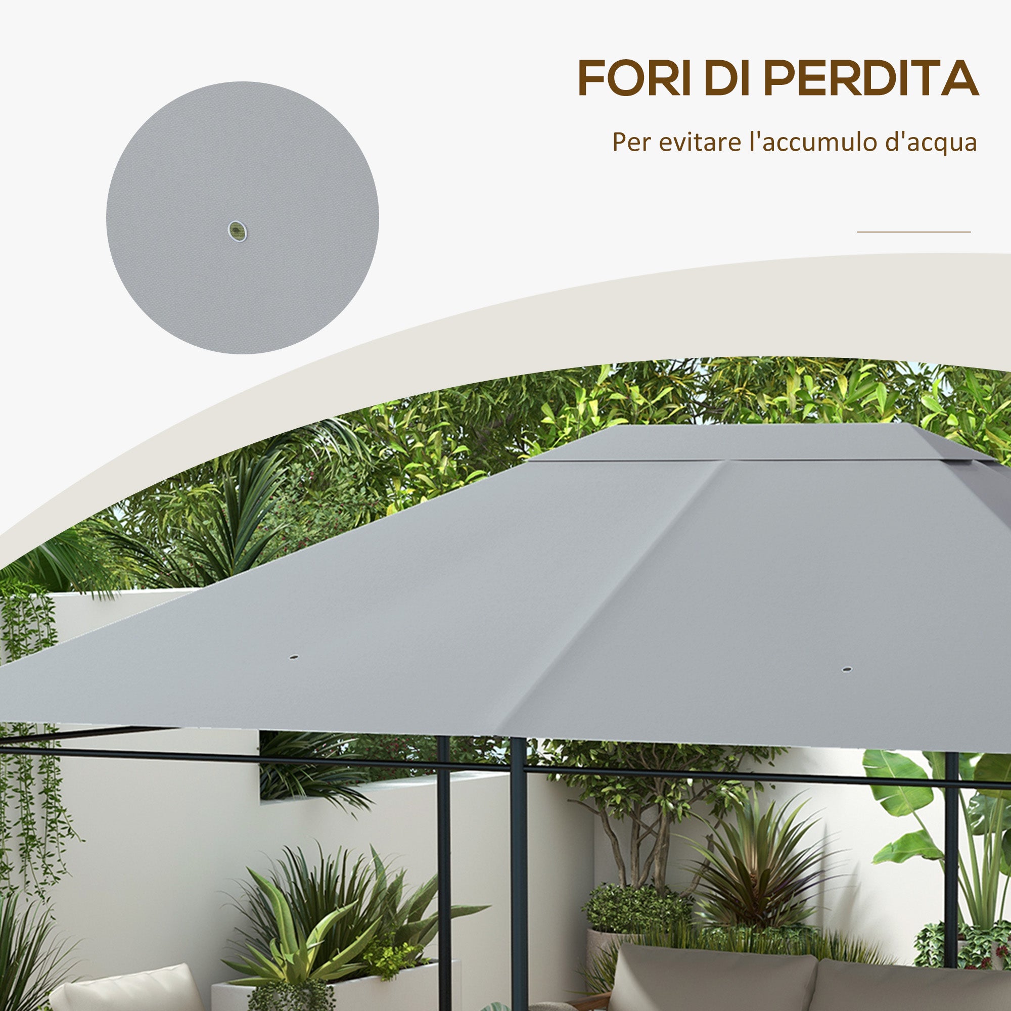 Outsunny 4x3m Replacement Roof for UV-Resistant Gazebo in Polyester with Air Vent, Light Grey