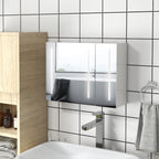 Kleankin Condition with mirror with adjustable shelves and 3 -colored LED lights, in MDF and glass, 90x15x70 cm, white - Borgè