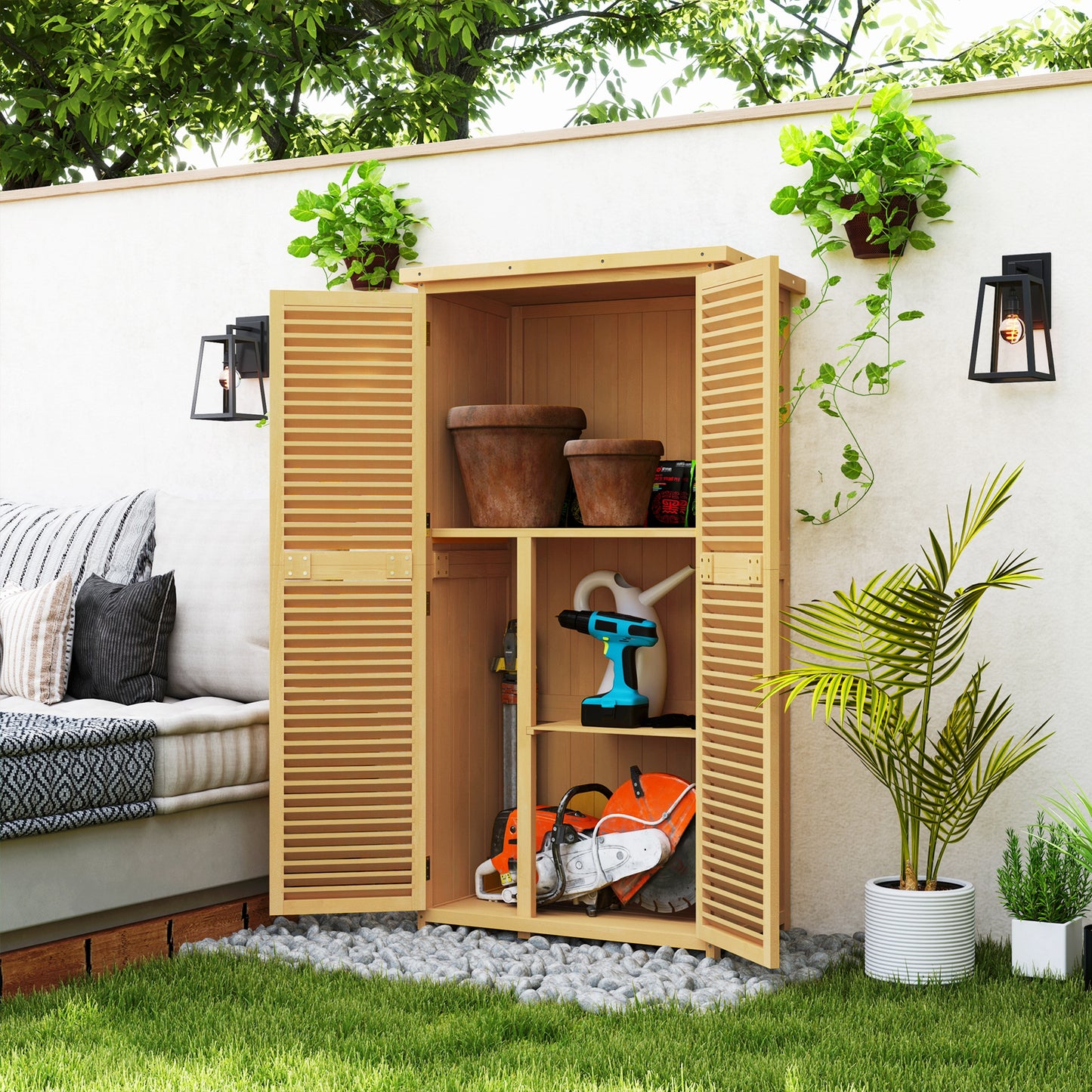 Wooden Garden Shed with Shutter Door, 87x46.5x160 cm, Yellow and Green