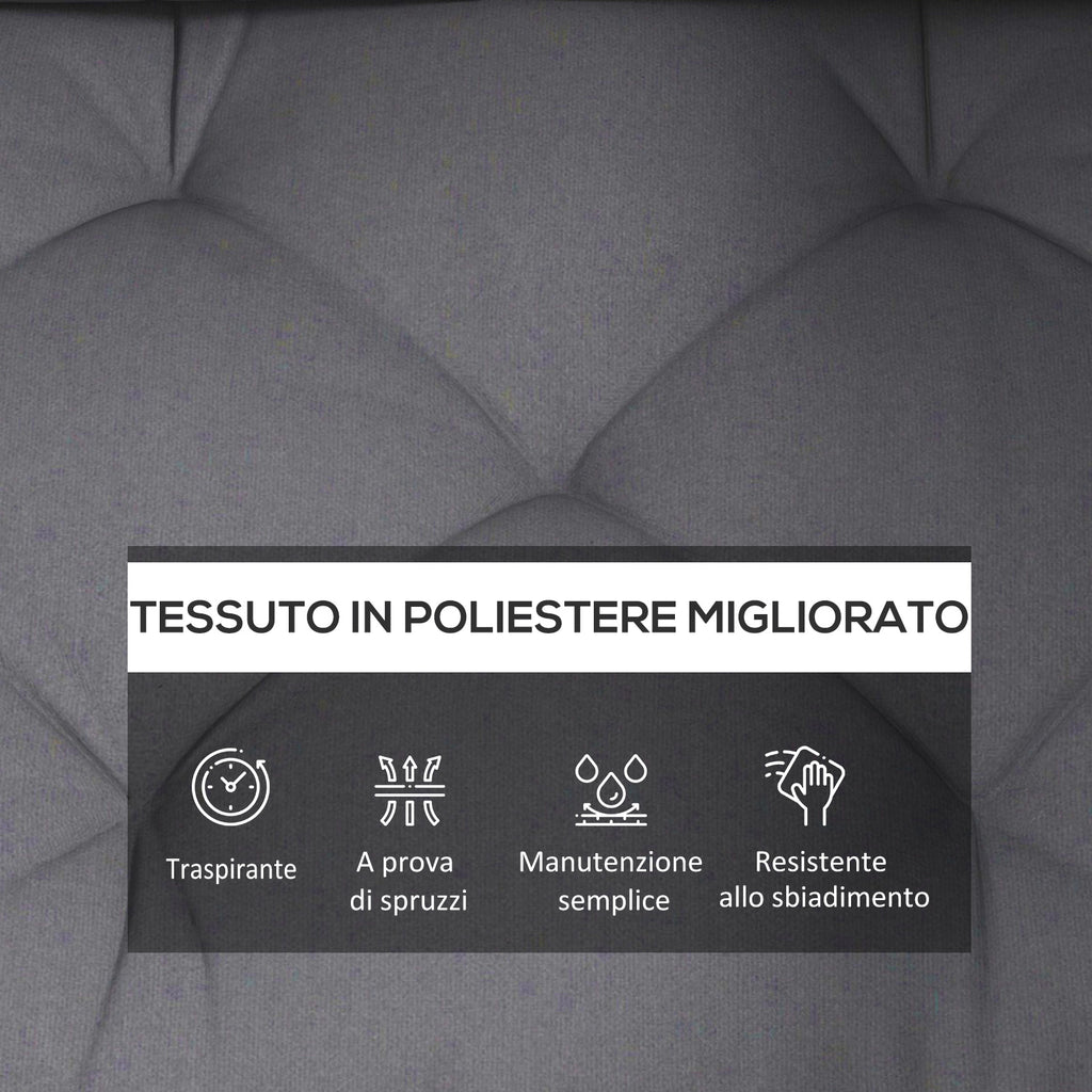 Set of 3 Garden Cushions for Sofas and Pallets in Polyester with Thick Padding, Charcoal Gray - Borgè