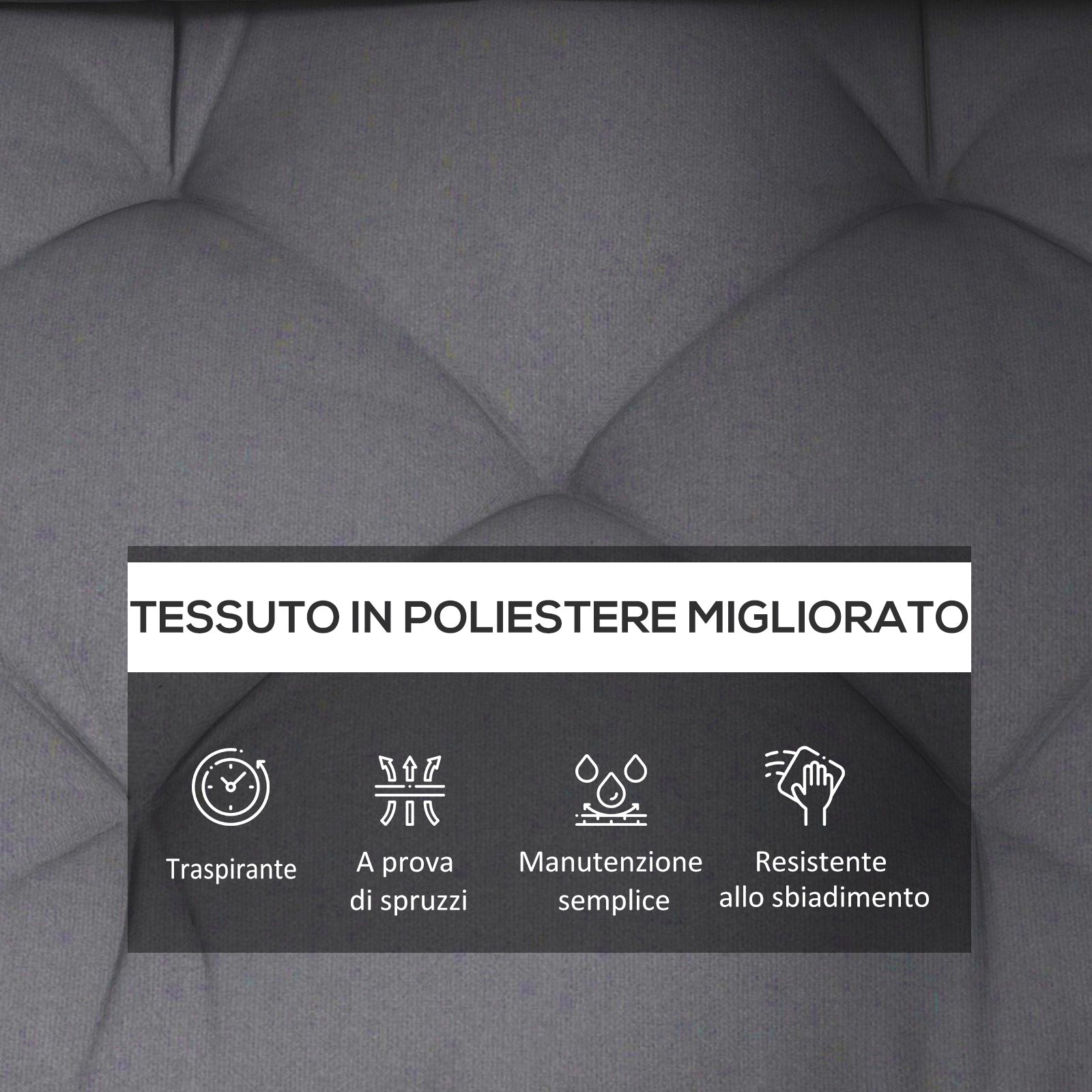 Set of 3 Garden Cushions for Sofas and Pallets in Polyester with Thick Padding, Charcoal Gray - Borgè