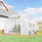 Outsunny Tunnel Greenhouse with 2 Removable Poles and Mesh Doors and Windows, in Galvanized Steel and PE, 396x300x200 cm, White