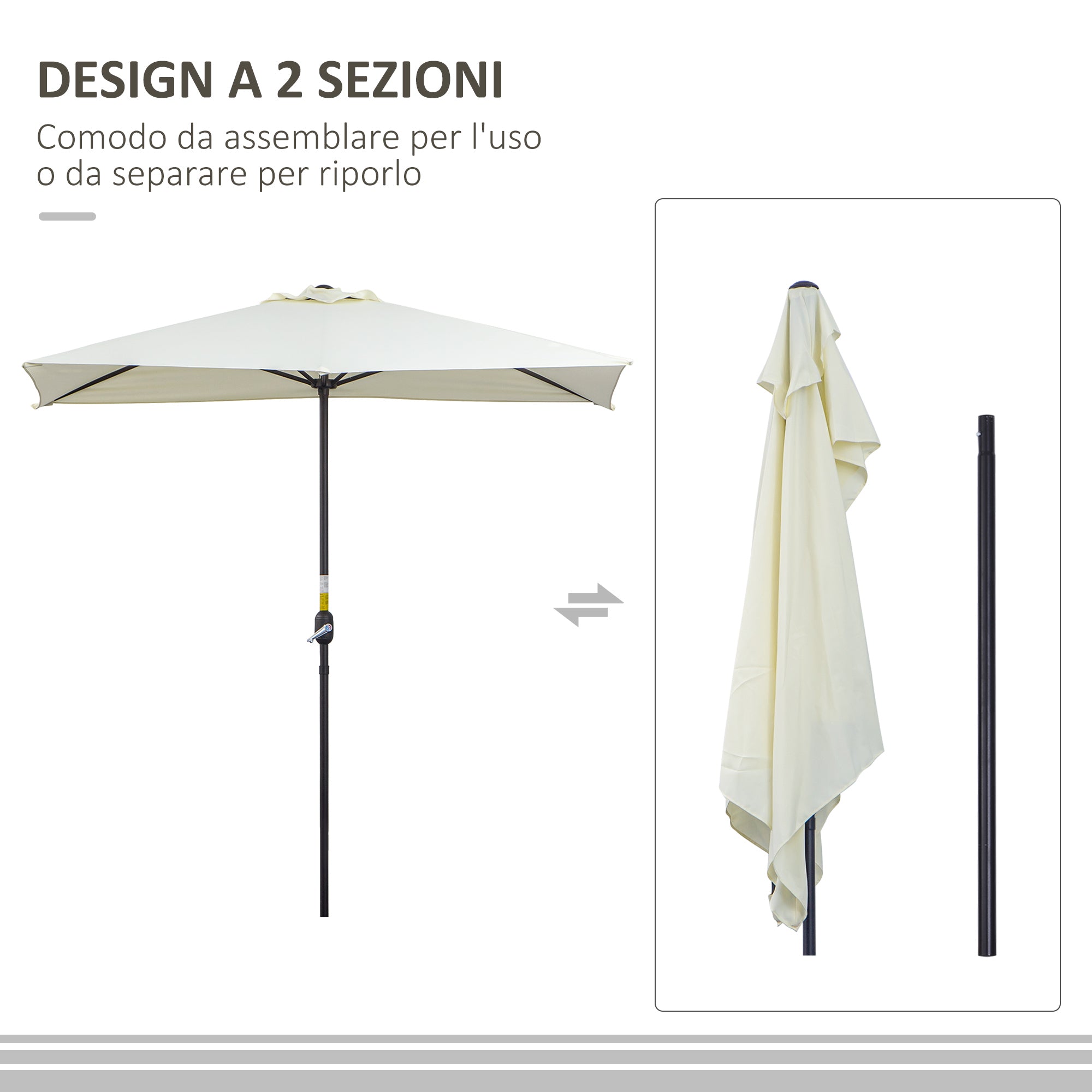 Space-Saving Crescent Wall-Mounted Umbrella with Crank Opening, Beige