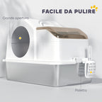 Enclosed Cat Litter Box with 2 Mats, Stainless Steel, ABS and PP, 60.5x40.5x42 cm, White and Silver