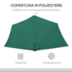 2.7x2.4m Semi-Circular Wall-Mounted Umbrella with Crank Opening in Polyester, Green