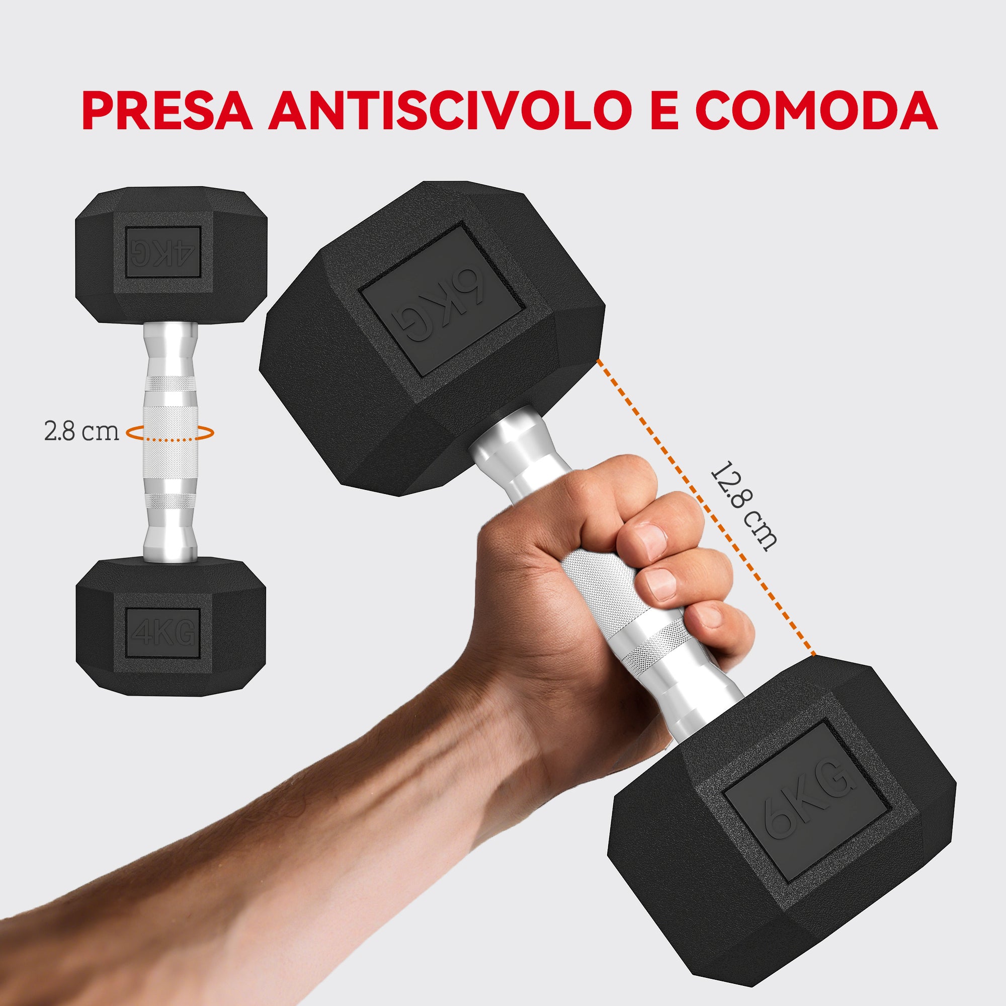 SPORTNOW Gym Dumbbell Set with Metal Stand and Non-Slip Grip, 2x4kg, 2x6kg, 2x8kg, Black