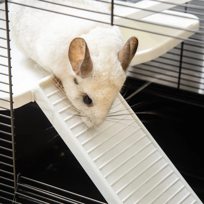 Guinea Pig Cage with Handle, Water Tank, Ramp and Tray, 80x48x58cm, Black - Borge' Group Limited