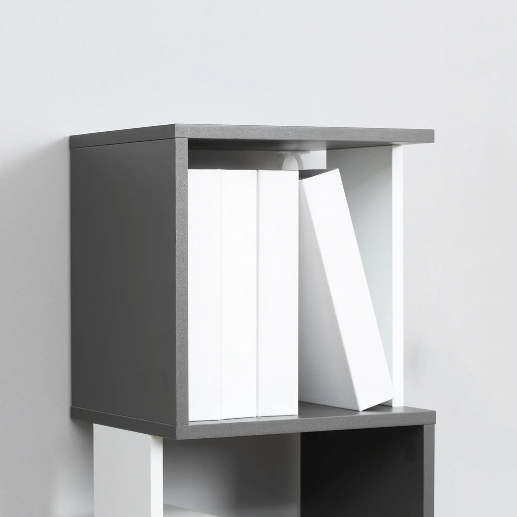 Modern Space-Saving 5-Tier Wooden Bookcase, 33x28x161cm, Grey and White
