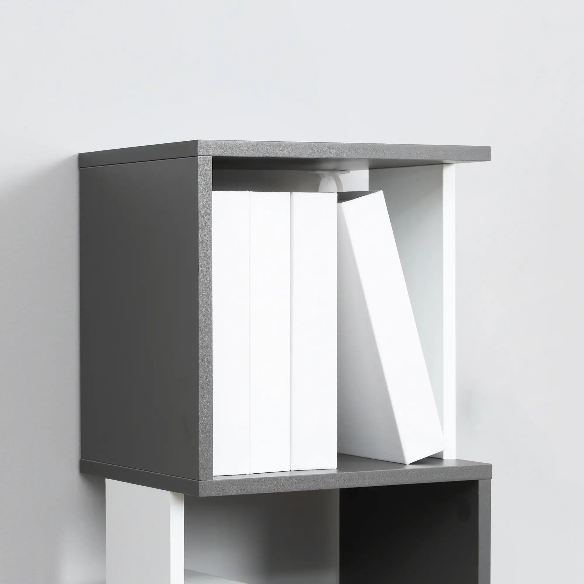 Modern Space-Saving 5-Tier Wooden Bookcase, 33x28x161cm, Grey and White