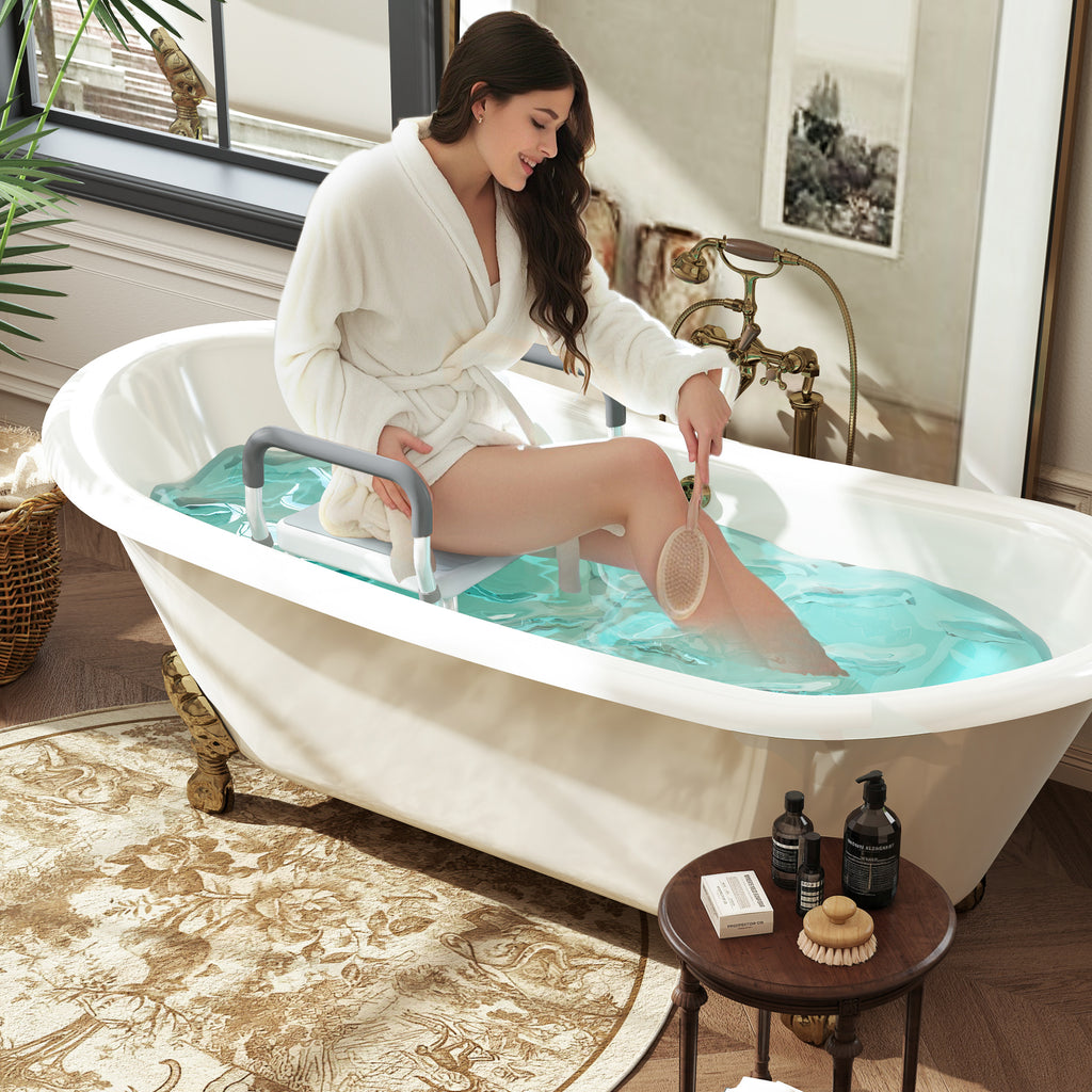 Adjustable Shower Stool with Armrests and Drainage Holes, Made of Aluminum, HDPE and EVA, 52x45x57-69 cm