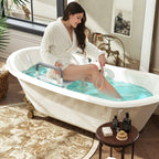 Adjustable Shower Stool with Armrests and Drainage Holes, Made of Aluminum, HDPE and EVA, 52x45x57-69 cm