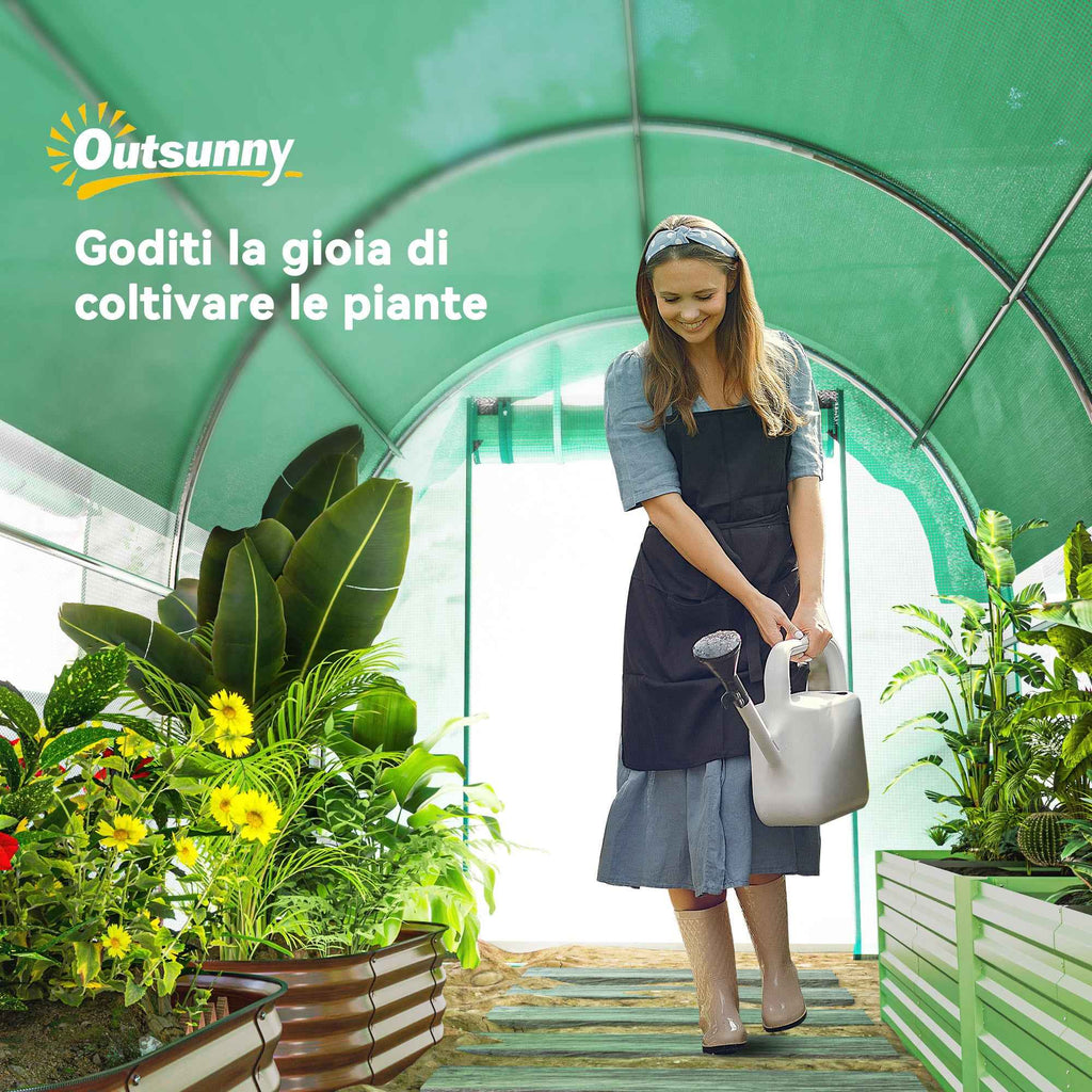 Outsunny 3x2 m Tunnel Greenhouse with Extra Shading Net, Windows and Zip Entrance, in PE and Steel, Green