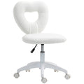 Padded Office Chair with Heart-Shaped Backrest and Wheels, in Teddy Velvet and Plastic, 45x56x78-88 cm, White