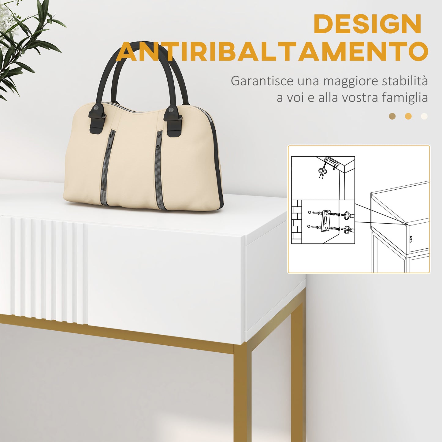 Modern Entryway Console Table with 2 Drawers and Golden Legs, 80x31.5x75cm, White - Borgè