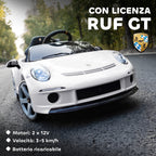 Officially Licensed RUF GT Ride-On Toy Car for Kids Ages 3-5, Remote Control, Seat Belt and Music, White