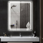 Anti-Fog Bathroom Mirror with Adjustable LED Light, Bluetooth Speaker, Touch Buttons, 80x100cm