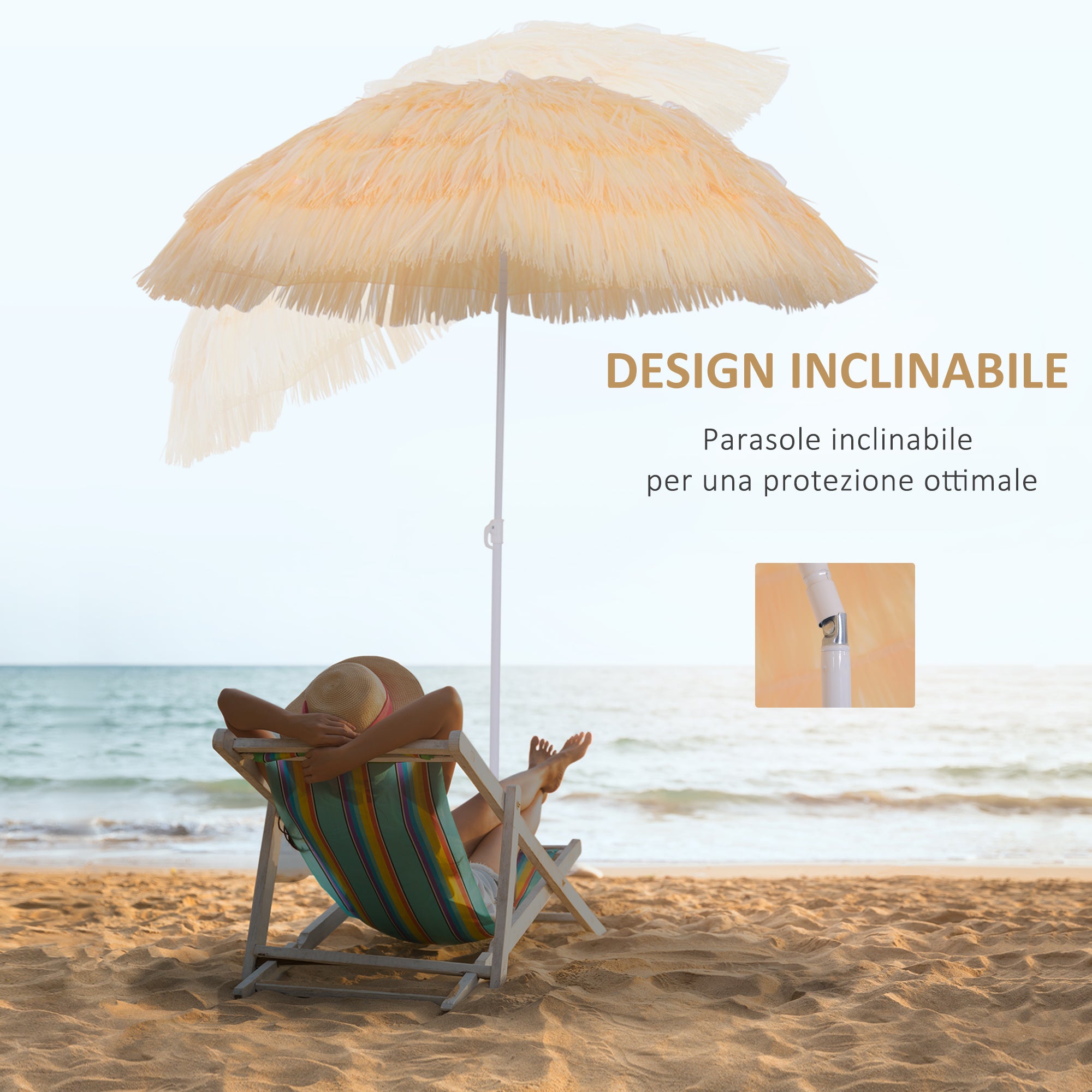 Outsunny 8-Ribbed Beach Umbrella with Tilting Pole, Polyester and Metal, 1.6 x 2 m, Beige
