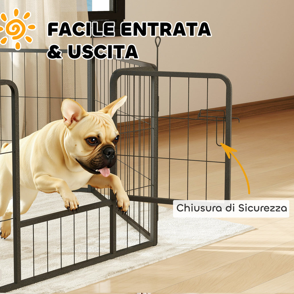Dog Fence with 6 Modular Panels 80x1.5x60 cm in Black Steel with Entrance Door