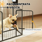 Dog Fence with 6 Modular Panels 80x1.5x60 cm in Black Steel with Entrance Door