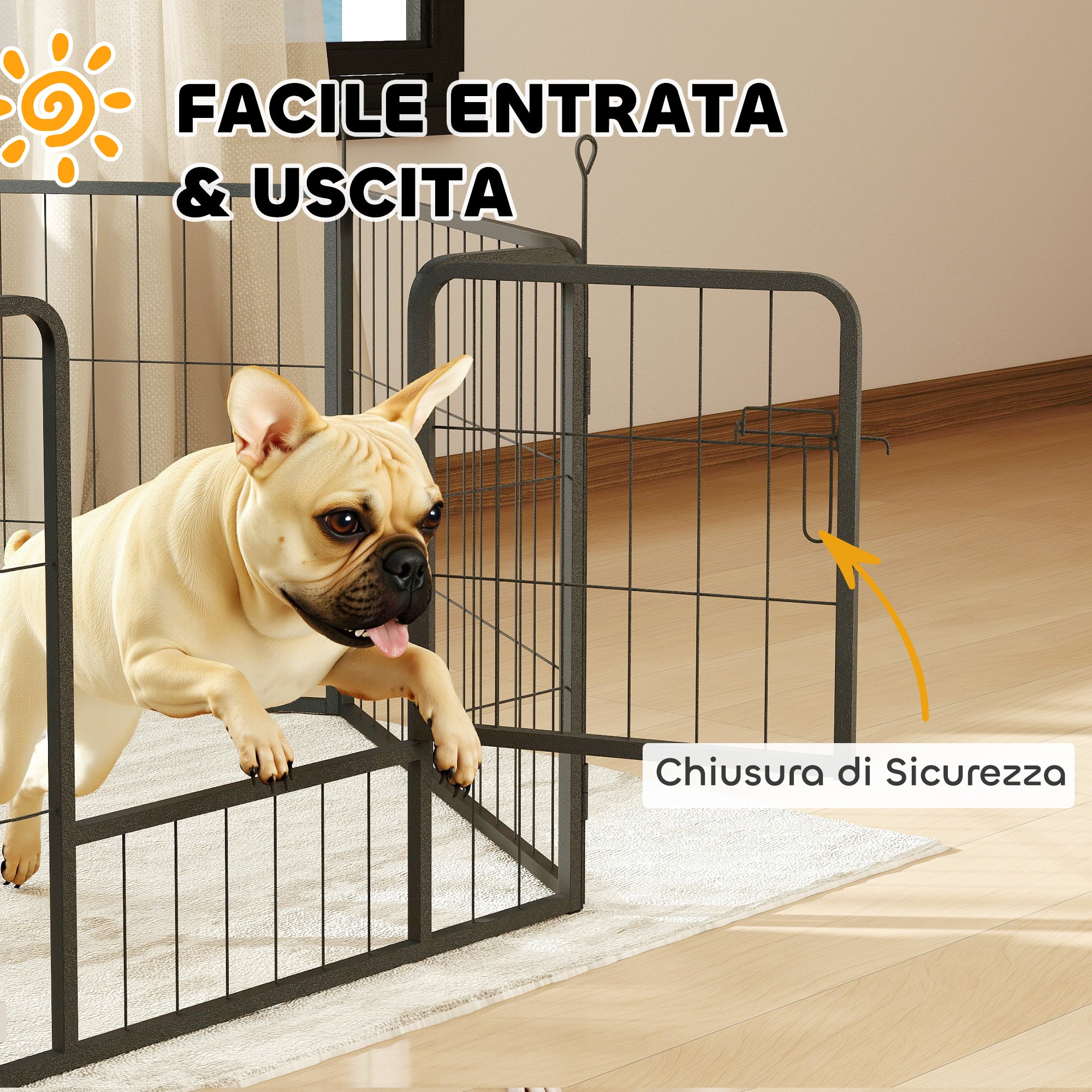 Dog Fence with 6 Modular Panels 80x1.5x60 cm in Black Steel with Entrance Door